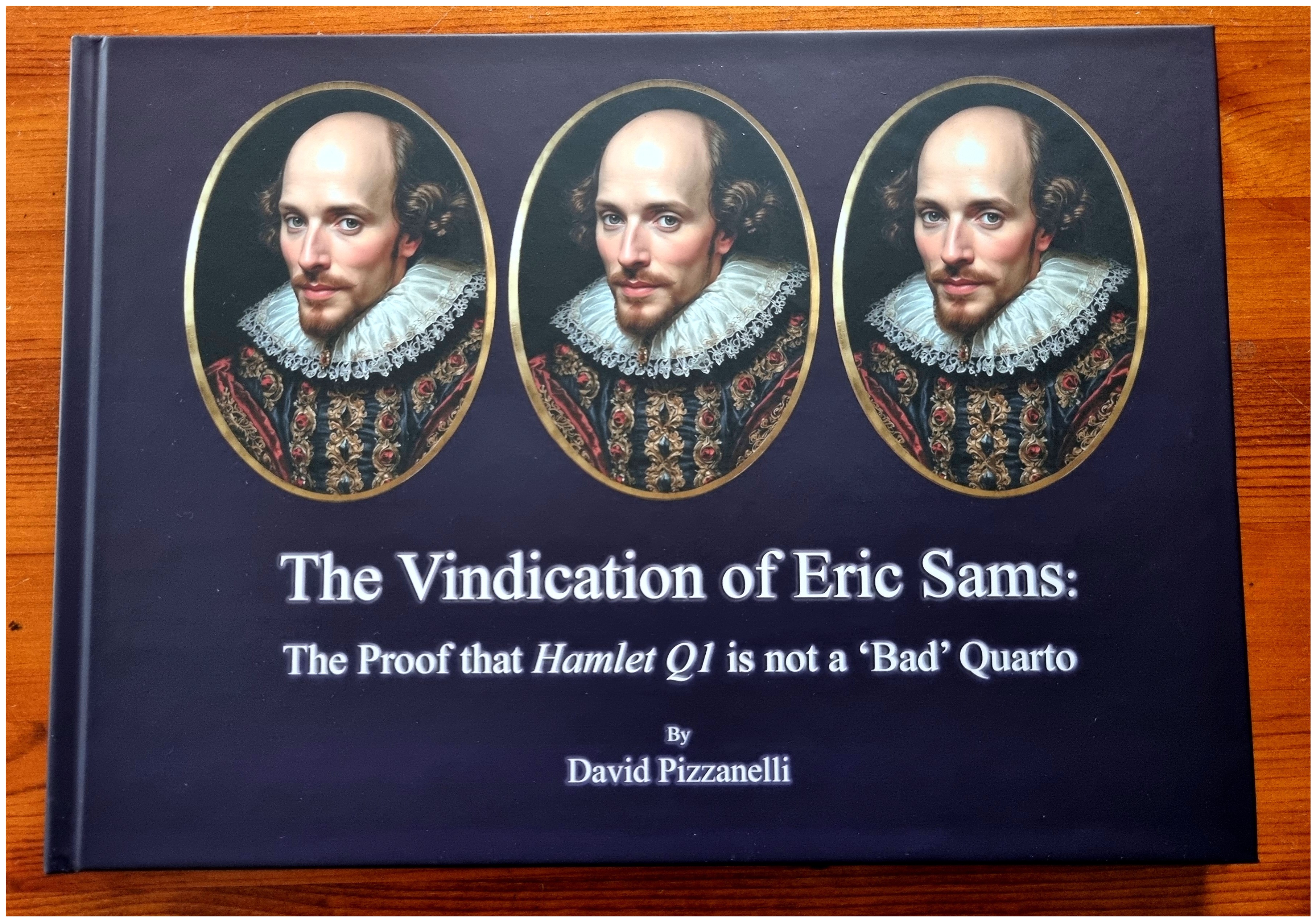 The cover of The Vindication of Eric Sams: three oval portraits of the young Shakespeare above the title.